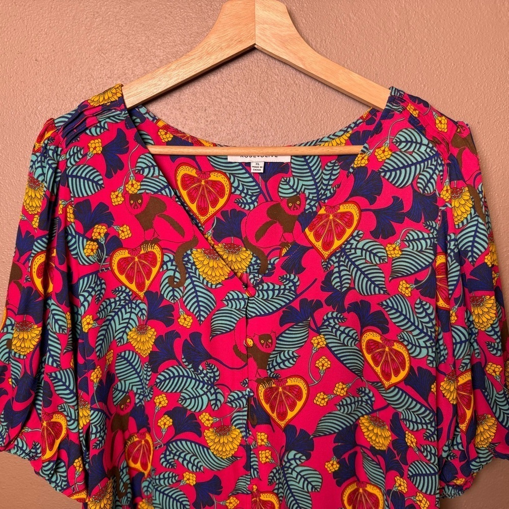 Rose & Olive Multicolor Tropical Pattern Blouse Womens Size XL Boho Travel Vaca - Picture 6 of 16